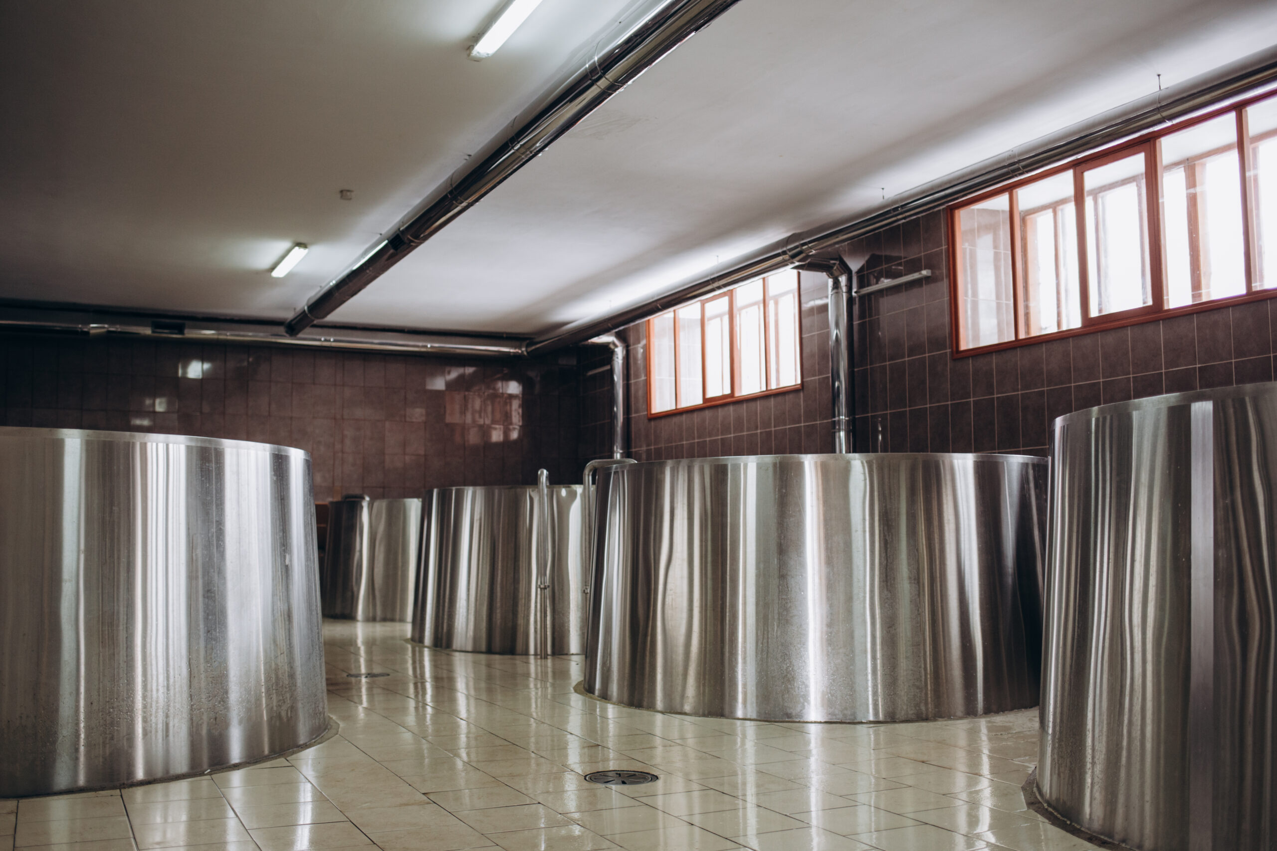 Brewing production vats. Modern beer factory.